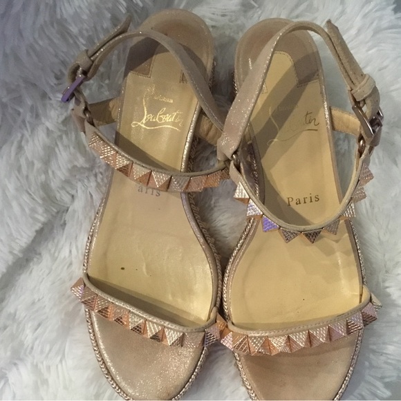 Christian Louboutin Beige Studded Sandals - Picture 9 of 12